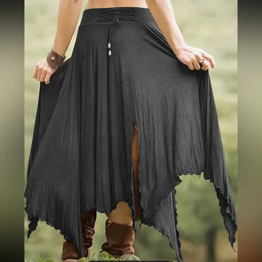 NEW Women’s Dark Gray Drawstring Waist Asymmetrical Hem Skirt - Picture 5 of 8